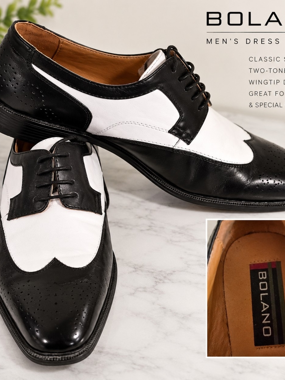 Bolano Men's Black & White Oxfords US 12 Like New - Picture 3 of 9